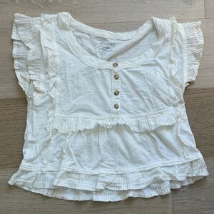 Pilcro Cream Ruffle Sleeve Top
